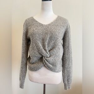 Woven Heart Tan V-Neck Cropped Sweater